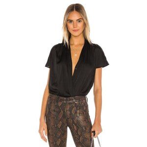 Paige Solid Dijon Surplice Short Sleeves Bodysuit Black SZ L NEW